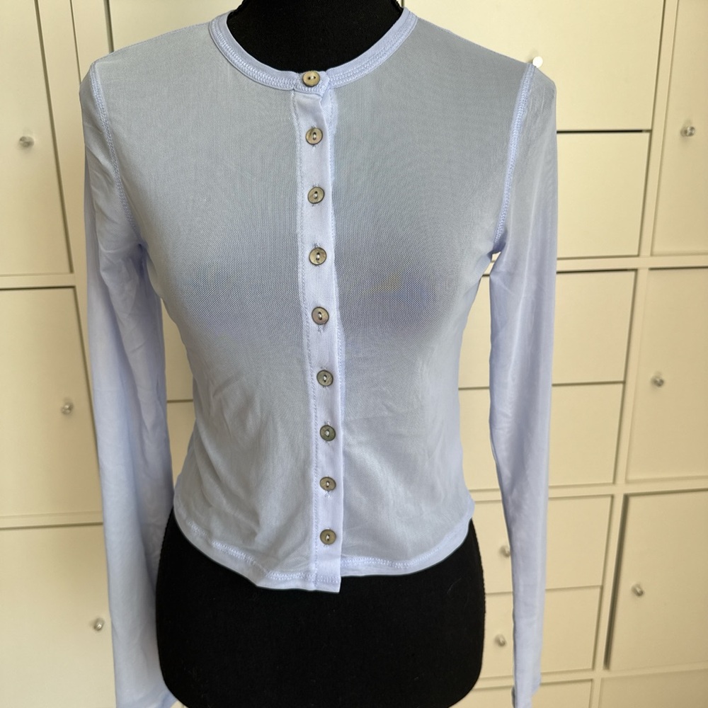 Sheer Blue Button Up Women's Cardigan